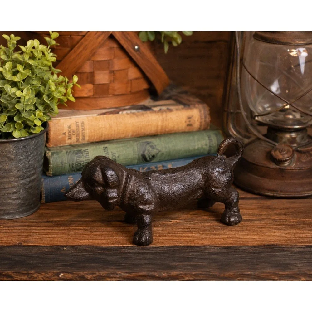 Cast Iron Black Weiner Dog Figurine.  Approx 8x6
